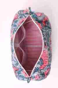 Ensemble de trousses de toilette et de maquillage portables en coton matelassé personnalisé, fait main, motif palmier rose, 3 pièces - Product Image 2