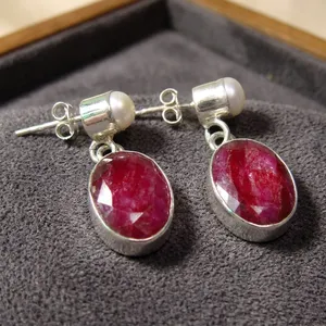 Freshwater Pearls Pure <b>Silver</b> Handcrafted Drop Earrings Bezel Setting And Imitation Pearl <b>Studs</b> - Product Image 2