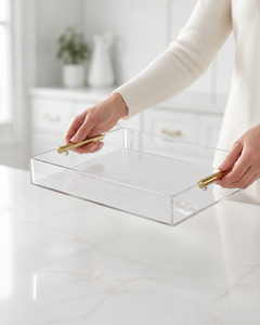 Bandeja de Servir de Acrílico Transparente con Asas de Metal, Bandeja Decorativa de Lucite para Mesa de Centro, Organizador de Perfumes y Joyas, Apta para Alimentos - Product Image 5