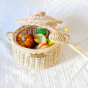 ชุดของเล่นทำจากหวาย หม้อและช้อน ราคาดี ชุดเครื่องครัวธรรมชาติ ของเล่นเด็กเล่นบทบาทสมมติในครัว - Product Image 1