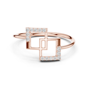 Anillo Cuadrado de Oro Certificado de 14K con Incrustaciones de Diamantes Reales de 0.07ct, Estilo Eternity Moderno y Coreano, Chapado en Rodio Multitono - Product Image 3