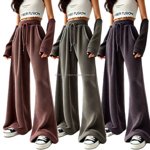 Của phụ nữ 100% cotton bùng chạy bộ quần thoáng khí mềm mại baggy rộng thẳng chân mồ hôi gân eo phẳng phía trước túi bên - Product Image 3