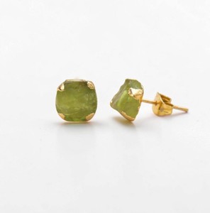 Raw Cushion Shape Peridot Gold Electroplated <b>Studs</b> Earrings Jewelry - Wholesale Handmade <b>Studs</b> <b>for</b> <b>Men</b> and Women - Product Image 2