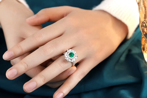 Luxury Women's 925 <b>silver</b> <b>Emerald</b> Cut Cocktail <b>Ring</b> Flower Design Pave Setting - Product Image 4