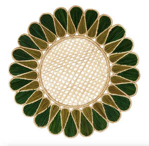 Set de table rond en raphia tressé fait main, écologique, bicolore bordeaux et rose, style bohème, vente en gros - Product Image 5