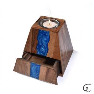 Quemador Bakhoor de madera hecho a mano con tapón de anís estrellado con incrustaciones de hueso para uso religioso - Product Image 1
