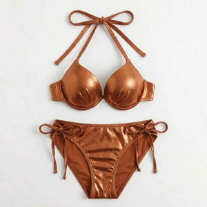 Nuevo Bikini de Dos Piezas para Mujer, Modelo 2026, Sexy, de Nailon Sólido, con Cuello Halter, Traje de Baño para Playa - Product Image 5