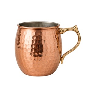 Mug à Moscow Mule en cuivre pur de style moderne, martelé, avec poignée en laiton, écologique, pour cocktails et bières - Product Image 1