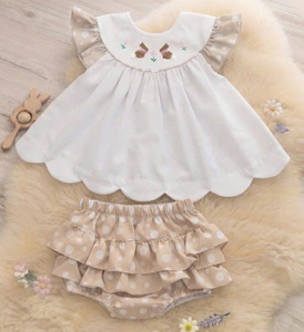 Robe pour filles en coton respirant avec nœuds français faits à la main, col chemise, tenue printemps-été pour filles - Product Image 1