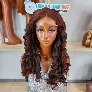 Hot Selling Raw Cuticle Aligned Vietnamese Hair Vendors Bouncy Egg Curly in <b>Brown</b> color Customized Shade Virgin Human Hair <b>Wigs</b> - Product Image 3