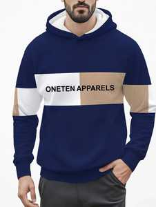 Sudadera con Capucha para Hombre Oneten, Forrada, con Bloques de Color, Manga Larga, 100% Algodón, Azul Marino, Beige, Blanco - Product Image 5