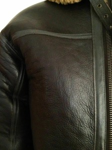 <b>Men's</b> Genuine Leather B3 <b>Shearling</b> <b>Jacket</b> With Faux Fur Lining Zipper Closure Windproof Winter Moto Style - Product Image 4