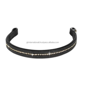 Logotipo personalizado, banda para la frente de caballo de cuero acolchado de forma recta decorada con una sola fila de cristales brillantes, piedras pequeñas - Product Image 5