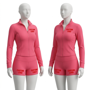 Ensemble de yoga respirant en coton et élasthanne pour femme, veste zippée et short de sport, tenue d'entraînement 2026 - Product Image 2