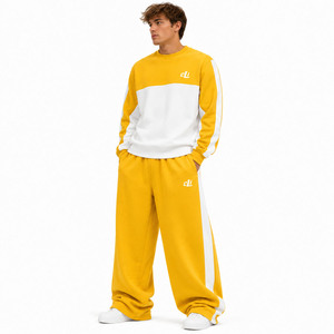 Ensembles de sweat-shirts à col rond en molleton épais, pantalons de survêtement larges à rayures colorées personnalisées, sweats à capuche oversize assortis pour hommes, directement de l'usine - Product Image 1