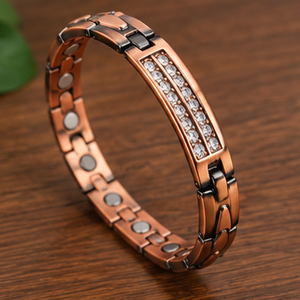 Pulsera Magnética de Cobre Puro con Cristales Incrustados, Estilo Vintage, Personalizable, Regalo Promocional Novedoso - Product Image 1
