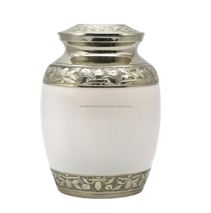 Urnes funéraires en laiton de haute qualité et classiques avec bandes urnes funéraires en métal fini marbre or et bleu - Product Image 6