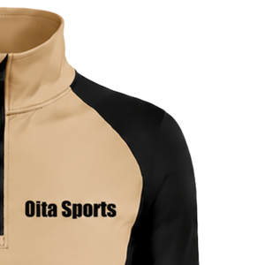 Women Quarter Zip Athletic <b>Top</b> Tan Long Sleeve Fitted Sports Training Shirt High Collar <b>Thumbhole</b> Performance Activewear - Product Image 5