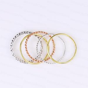 Trendy Multi Piece Stackable <b>Ring</b> Set 925 Sterling <b>Silver</b> Textured Beaded Twisted Band <b>Rings</b> Tri-Color Gold Plated Fine Jewelry - Product Image 3
