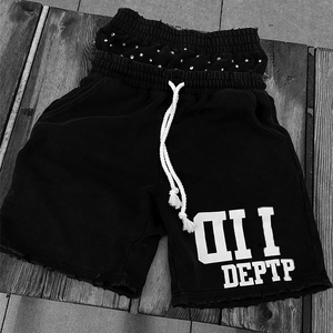 Custom Embroidery <b>Patches</b> Solid Denim <b>Shorts</b> <b>Men</b> Vintage Acid Wash Ripped Distressed Double Mid-Waist Casual High Street - Product Image 2