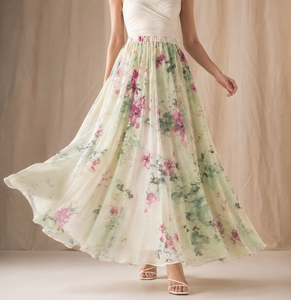 Wholesale Women's Solid Chiffon <b>Pleated</b> Empire Waist Casual Breathable <b>Maxi</b> <b>Skirt</b> Viscose Vietnam Manufacturer - Product Image 4