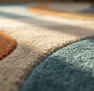 Abstract Geometric Wool Area <b>Rug</b> Modern Curved Design Carpet Latex Backing Mid Century Style Color Block <b>Rug</b> for Living Room - Product Image 2