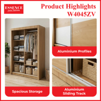 Armoire coulissante moderne en chêne blanc Essence avec poignée en aluminium durable, rail gain de place, mobilier de chambre contemporain