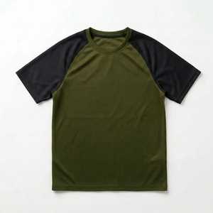 Camiseta de Manga Raglán Verde Oliva para Hombre, Corte Regular, Cuello Redondo, Secado Rápido, Informal, Tejido de Poliéster, Color Sólido - Product Image 5