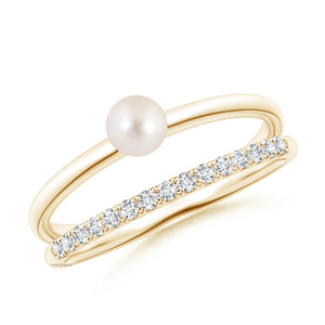 Bague ouverte en or 10K/14K/18K ou argent 925/935 plaqué rhodium, sertie de diamants de laboratoire taillés et de perles, pour fiançailles, fêtes et cadeaux - Product Image 1