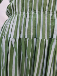 Vestido Casual a Rayas Verde y Blanco para Mujer, de Algodón, Largo Midi, Cintura Fruncida, Manga Campana, Cuello Redondo, Ropa de Moda - Product Image 6