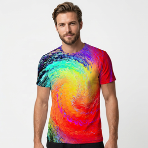 Men's <b>Rainbow</b> Spiral Print Short Sleeve T-Shirt O-Neck Casual Knitted Jersey <b>Top</b> Regular Fit Sublimation Transfer Print - Product Image 3