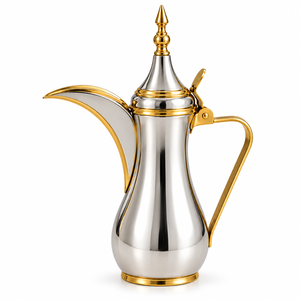 Middle Eastern Style Metal Coffee Pot With Gold Trim And Ornate Design For <b>Tea</b> And Coffee Serving - Product Image 1