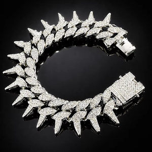 Bracelet Hip Hop Iced Out à pointes, aspect diamant clarté VS1 - VS2, en argent 925, finition or 10K 14K, bijoux streetwear de luxe pour hommes - Product Image 1