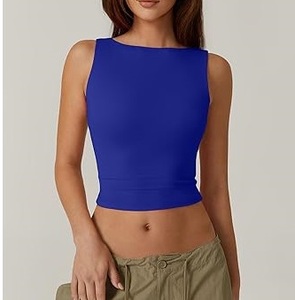 เสื้อครอปแขนกุดสำหรับผู้หญิงเสื้อผ้าของผู้หญิงเสื้อครอปทรงสกินนี่เปิดหลังเข้ารูปมีรูสีชมพูเสื้อสำหรับผู้หญิงระบายอากาศได้ดี - Product Image 3