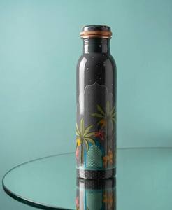 Botella de Agua de Cobre de Diseño Oriental Minimalista, Color Gris Mate con Patrón de Palma Impreso, Botella de Cobre Portátil para Viajes - Product Image 5