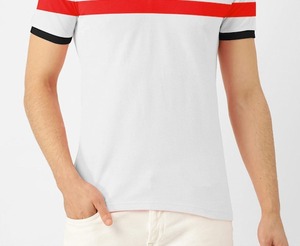Polo à manches courtes pour homme Hawk Eye, blanc, avec rayures noires et rouges contrastées, coupe classique, style décontracté - Product Image 3