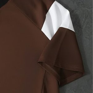 Nouveautés T-shirts décontractés pour hommes en coton 100% polyester de haute qualité avec logo imprimé personnalisé, couleur marron, manches courtes, respirants - Product Image 4