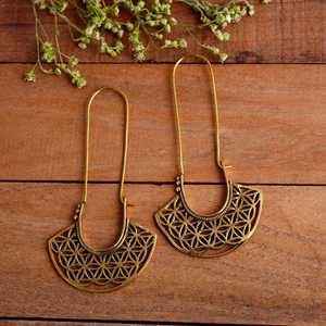 Pendientes de Aro Geométricos de Plata Hechos a Mano con Calado, Largos con Gancho, Estilo Bohemio Tribal, Pendientes de Declaración para Mujer, Joyería al por Mayor para Bodas - Product Image 1