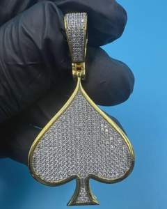 Pendentif Carte à Jouer Hip Hop Rock, Porte-Bonheur Royal Flush As de Pique, Plaqué Or Argent 925, Pendentif Hip Hop pour Hommes - Product Image 1