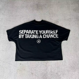 T-shirt surdimensionné à épaules tombantes avec motifs de dessins animés, coupe carrée, personnalisé, en tissu épais, effet vieilli, coupe courte et ample - Product Image 3