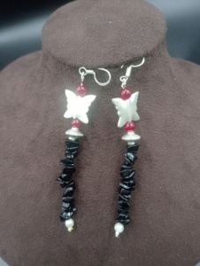 Amaira Jewels Butterfly Drop <b>Earrings</b> Gold Plated 925 Silver <b>Red</b> Beads Black Chips Freshwater Pearl Bohemia Style Women's - Product Image 5
