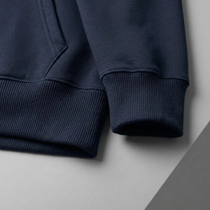 Men's <b>Navy</b> Blue Hooded <b>Sweatshirt</b> Solid Color Cotton Fleece Casual Autumn Wear With Front Pocket Regular Fit - Product Image 4