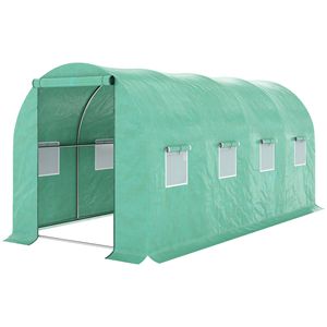 Serra a tunnel walk-in 15FT X 7FT X 7FT con telaio in acciaio, porta a zip scorrevole e finestre, copertura in PE per fiori da giardino - Product Image 1