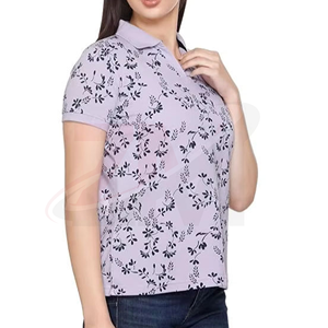 Polo de Mujer con Estampado Floral, Manga Corta, Color Morado Claro, Tejido Transpirable, Estilo Casual - Product Image 3