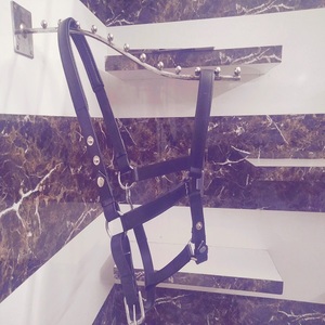 Harnais de cheval en cuir noir réglable avec ferrures métalliques, mentonnière réglable et rembourrage en néoprène, fabriqué à Kanpur, Inde - Product Image 5
