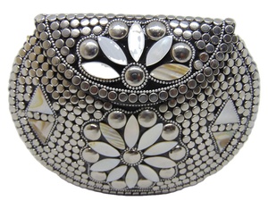 Vintage Retro Style Handbag Sier Metal Mop Leaf Clutch Shoulder <b>Bag</b> PU Lining Evening Purse Wedding Parties Brass Frame Flap - Product Image 2