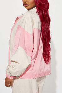 Veste coupe-vent colorblock printemps-été personnalisée pour femme, vêtements de sport tendance, rose, imprimé par sublimation contrasté - Product Image 6