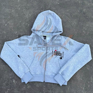 Casual Street Wear Drop Shoulder Loose Cropped Hoodies Custom Logo Vintage Solid Color Lady <b>Zipper</b> Hoodies Coat - Product Image 1