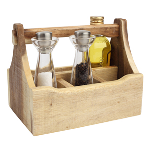 Plateau de rangement en bois rustique avec séparateurs métalliques et poignée, organisateur rectangulaire pour le salon, porte-couverts - Product Image 6
