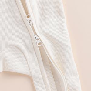 Pelele con cremallera de elastano de bambú de color leche de calidad superior ropa cómoda para bebés - Product Image 4